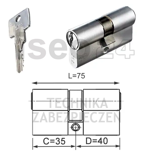 ISEO F6 Extra wkładka bębenkowa dwustronna  (klucz/klucz) 35x40, niklowana matowa
