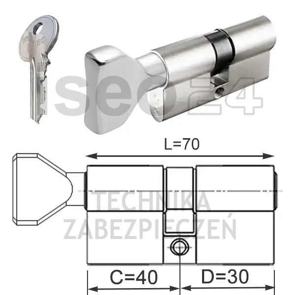 ISEO F5 wkładka bębenkowa dwustronna (klucz/gałka) 40Gx30 gałka od 40, niklowana matowa
