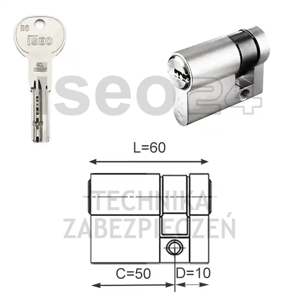 ISEO R6 Extra wkładka bębenkowa jednostronna 50x10, niklowana matowa