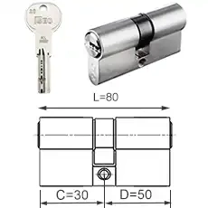 ISEO R6 EXTRA wkładka bębenkowa dwustronna  (klucz/klucz) 30x50, niklowana matowa