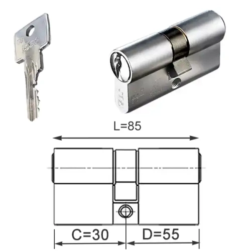 ISEO F6 Extra wkładka bębenkowa dwustronna  (klucz/klucz) 30x55, niklowana matowa