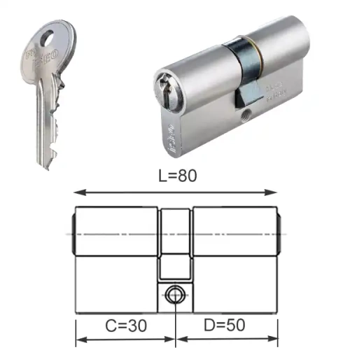 ISEO F5 wkładka bębenkowa dwustronna  (klucz/klucz) 30x50, niklowana matowa