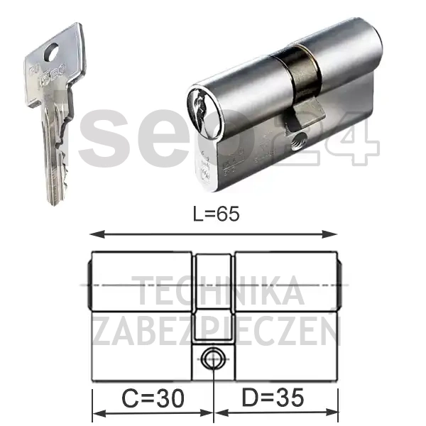 ISEO F6 Extra wkładka bębenkowa dwustronna  (klucz/klucz) 30x35, niklowana matowa