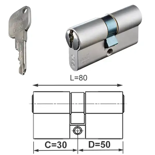 ISEO CSF F9 Basic wkładka bębenkowa dwustronna  (klucz/klucz) 30x50, niklowana matowa