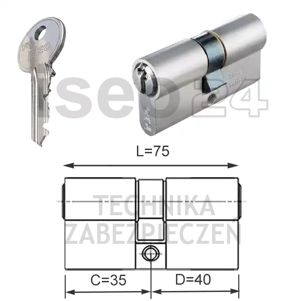 ISEO F5 wkładka bębenkowa dwustronna  (klucz/klucz) 35x40, niklowana matowa