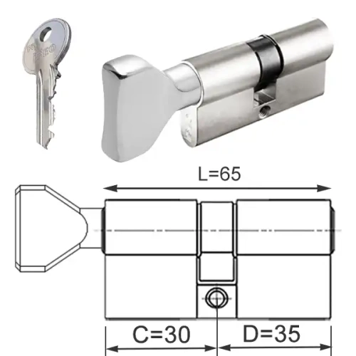 ISEO F5 wkładka bębenkowa dwustronna  (klucz/gałka) 30Gx35 gałka od 30, niklowana matowa