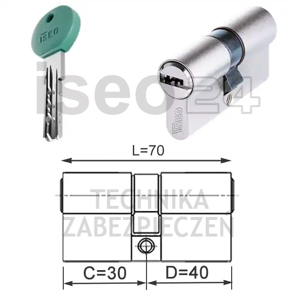 ISEO R700 wkładka bębenkowa dwustronna (klucz/klucz) 30x40, niklowana matowa