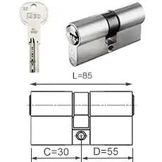 ISEO R6 EXTRA wkładka bębenkowa dwustronna  (klucz/klucz) 30x55, niklowana matowa