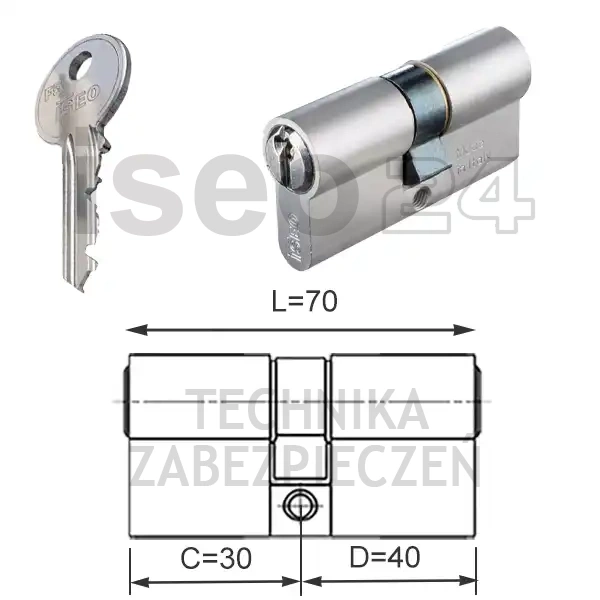 ISEO F5 wkładka bębenkowa dwustronna  (klucz/klucz) 30x40, niklowana matowa