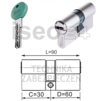 ISEO R700 wkładka bębenkowa dwustronna (klucz/klucz) 30x60, niklowana matowa