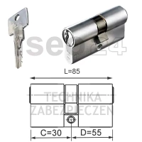 ISEO F6 Extra wkładka bębenkowa dwustronna  (klucz/klucz) 30x55, niklowana matowa