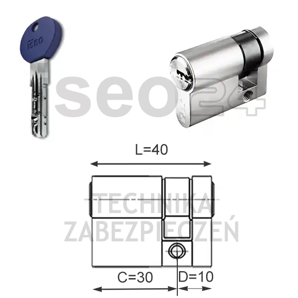 ISEO R7 Extra wkładka bębenkowa jednostronna 30x10, mosiężna matowa