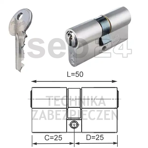 ISEO F5 wkładka bębenkowa dwustronna  (klucz/klucz) 25x25, niklowana matowa