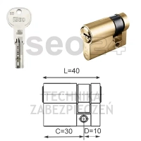 ISEO R6 Extra wkładka bębenkowa jednostronna 40x10, mosiężna matowa