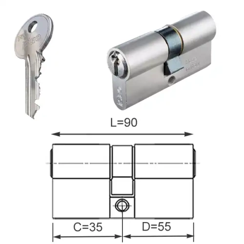 ISEO F5 wkładka bębenkowa dwustronna  (klucz/klucz) 35x55, niklowana matowa