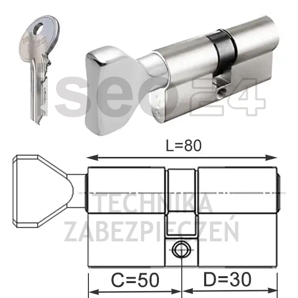 ISEO F5 wkładka bębenkowa dwustronna  (klucz/gałka) 50Gx30 gałka od 50, niklowana matowa