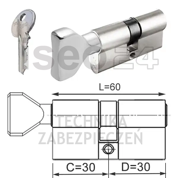 ISEO F5 wkładka bębenkowa dwustronna  (klucz/gałka) 30Gx30 gałka od 30, niklowana matowa