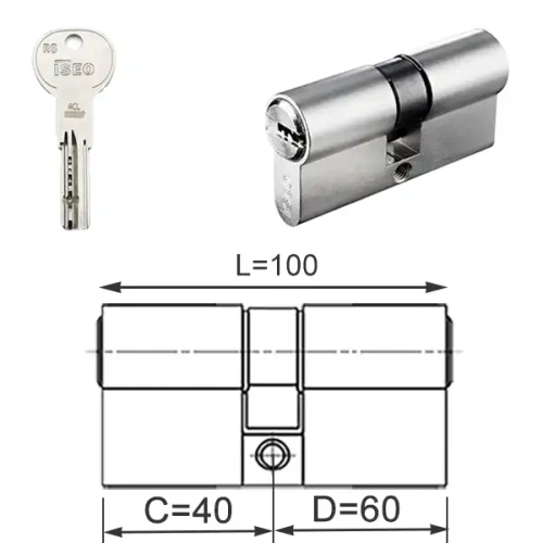 ISEO R6 EXTRA wkładka bębenkowa dwustronna  (klucz/klucz) 40x60, niklowana matowa