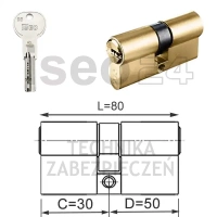 ISEO R6 EXTRA wkładka bębenkowa dwustronna  (klucz/klucz) 30x50, mosiężna matowa