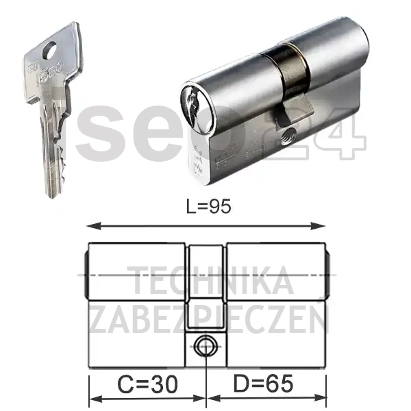 ISEO F6 Extra wkładka bębenkowa dwustronna  (klucz/klucz) 30x65, niklowana matowa