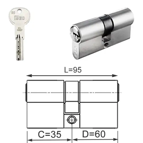 ISEO R6 EXTRA wkładka bębenkowa dwustronna  (klucz/klucz) 35x60, niklowana matowa