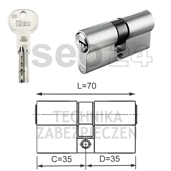 ISEO R6 EXTRA wkładka bębenkowa dwustronna  (klucz/klucz) 35x35, niklowana matowa