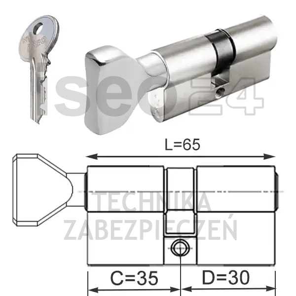 ISEO F5 wkładka bębenkowa dwustronna  (klucz/gałka) 35Gx30 gałka od 35, niklowana matowa