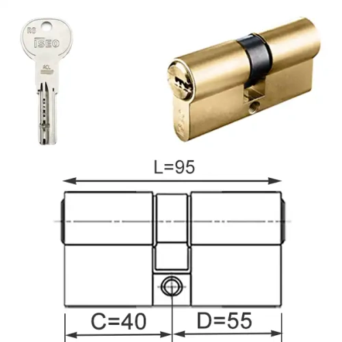 ISEO R6 EXTRA wkładka bębenkowa dwustronna  (klucz/klucz) 40x55, mosiężna matowa