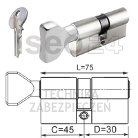 ISEO F5 wkładka bębenkowa dwustronna  (klucz/gałka) 45Gx30 gałka od 45, niklowana matowa