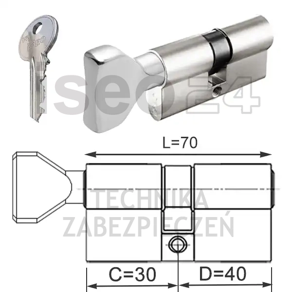 ISEO F5 wkładka bębenkowa dwustronna  (klucz/gałka) 30Gx40 gałka od 30, niklowana matowa