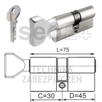 ISEO F5 wkładka bębenkowa dwustronna  (klucz/gałka) 30Gx45 gałka od 30, niklowana matowa