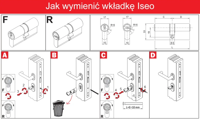 ISEO R6 EXTRA wkładka bębenkowa dwustronna  (klucz/klucz) 30x45, niklowana matowa