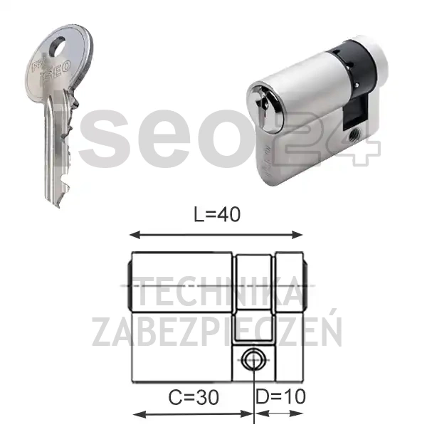 ISEO F5 wkładka bębenkowa jednostronna 30x10, niklowana matowa