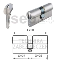ISEO F5 wkładka bębenkowa dwustronna  (klucz/klucz) 25x25, niklowana matowa