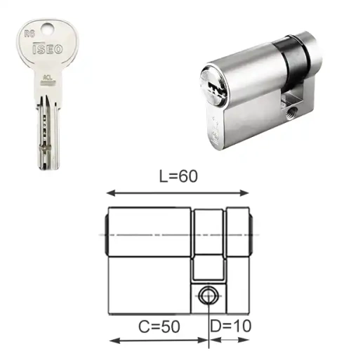 ISEO R6 Extra wkładka bębenkowa jednostronna  50x10, niklowana matowa