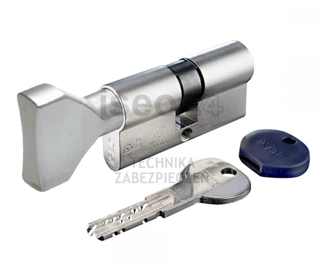 R7 EXTRA wkładka bębenkowa dwustronna z gałką (klucz/gałka) 40Gx35, niklowana matowa