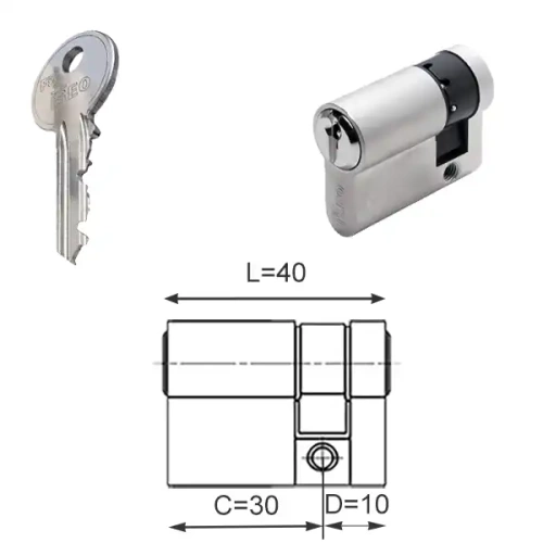 ISEO F5 wkładka bębenkowa jednostronna 30x10, niklowana matowa