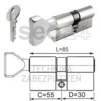 ISEO F5 wkładka bębenkowa dwustronna  (klucz/gałka) 55Gx30 gałka od 55, niklowana matowa