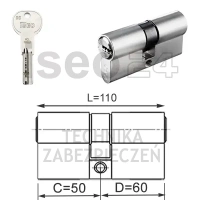 ISEO R6 EXTRA wkładka bębenkowa dwustronna  (klucz/klucz) 50x60, niklowana matowa
