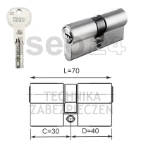 ISEO R6 EXTRA wkładka bębenkowa dwustronna  (klucz/klucz) 30x40, niklowana matowa