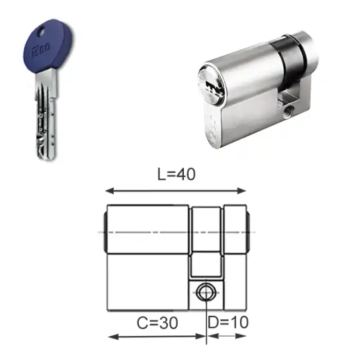 ISEO R7 Extra wkładka bębenkowa jednostronna 30x10, mosiężna matowa