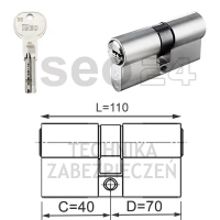 ISEO R6 EXTRA wkładka bębenkowa dwustronna  (klucz/klucz) 40x70, niklowana matowa
