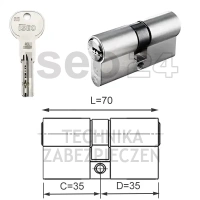 ISEO R6 EXTRA wkładka bębenkowa dwustronna  (klucz/klucz) 35x35, niklowana matowa