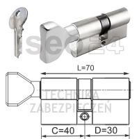 ISEO F5 wkładka bębenkowa dwustronna (klucz/gałka) 40Gx30 gałka od 40, niklowana matowa