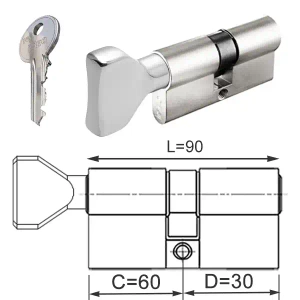 ISEO F5 wkładka bębenkowa dwustronna  (klucz/gałka) 60Gx30 gałka od 60, niklowana matowa