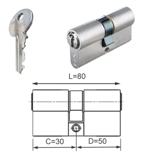 ISEO F5 wkładka bębenkowa dwustronna  (klucz/klucz) 30x50, niklowana matowa