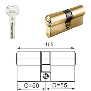ISEO R6 EXTRA wkładka bębenkowa dwustronna  (klucz/klucz) 50x55, mosiężna matowa