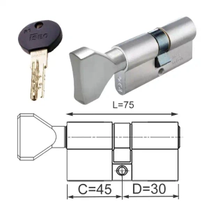 R7 EXTRA wkładka bębenkowa dwustronna z gałką (klucz/gałka) 45Gx30, niklowana matowa