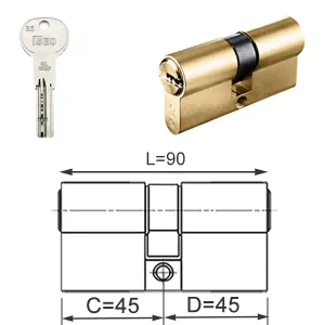 ISEO R6 EXTRA wkładka bębenkowa dwustronna (klucz/klucz) 45x45, mosiężna matowa