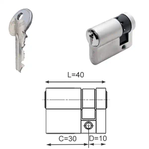 ISEO F5 wkładka bębenkowa jednostronna 30x10, niklowana matowa